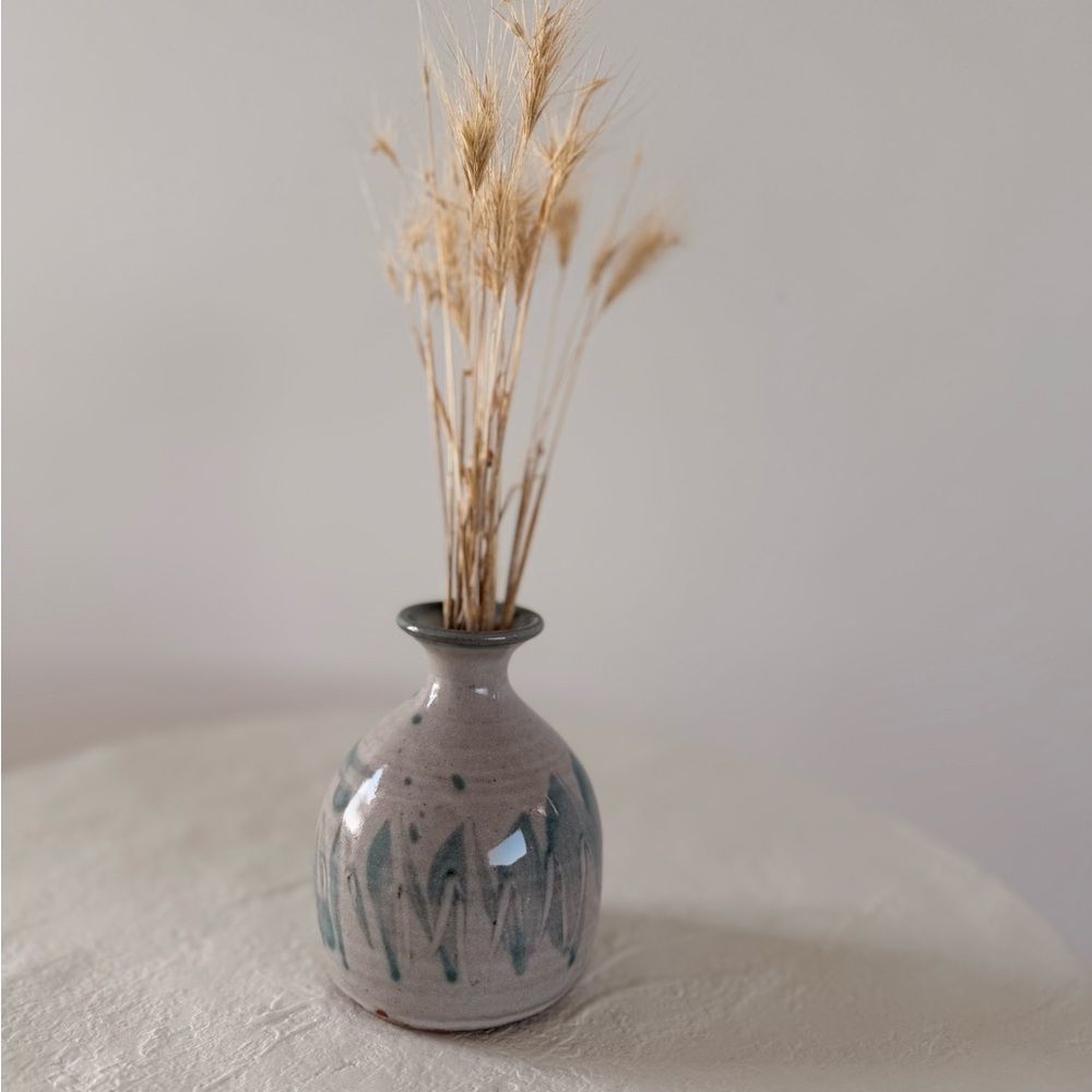 MINI STUDIO POTTERY SIGNED‎ BUD VASE BLUE/GREY GLAZED COTTAGE-CORE MCM BOHO EUC - Picture 4 of 6